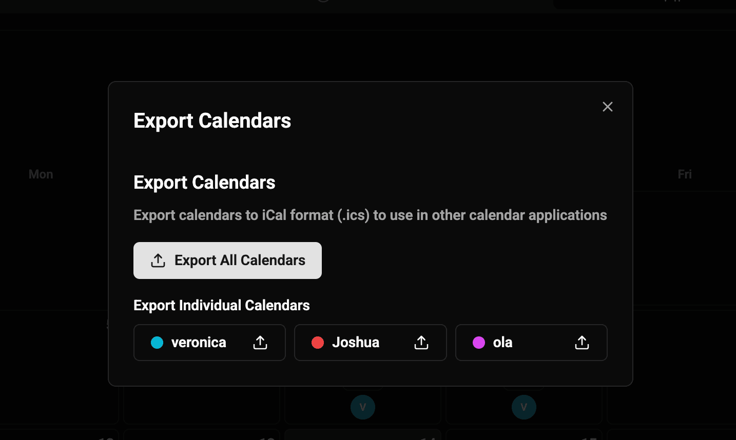 Export Calendar example